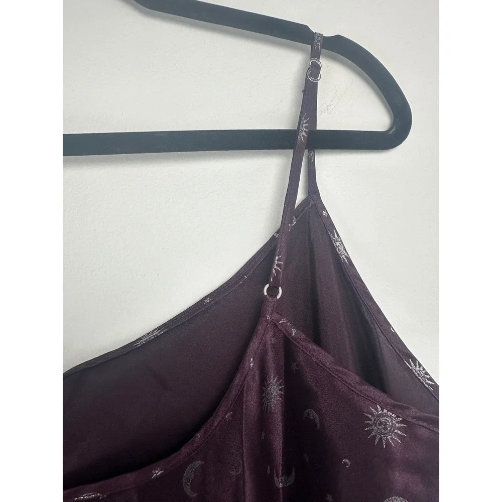 Angelique Celestial Sun Moon Star Satin Robe and Nightgown Set Purple Silver